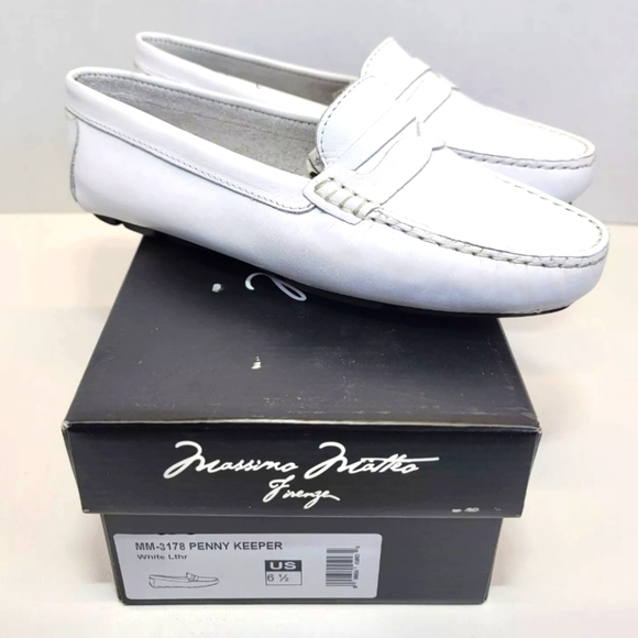 Massimo Mätteo Penny Keeper Loafers White Leather Women's 6.5B NIB MM-3178 - Picture 1 of 15